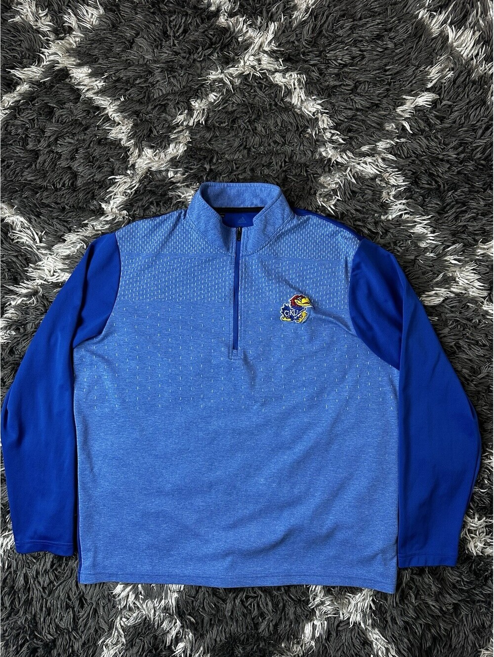 Adidas Kansas Jayhawks Mens 1/4 Zip Pullover Jacket Heather Royal Blue Size XL